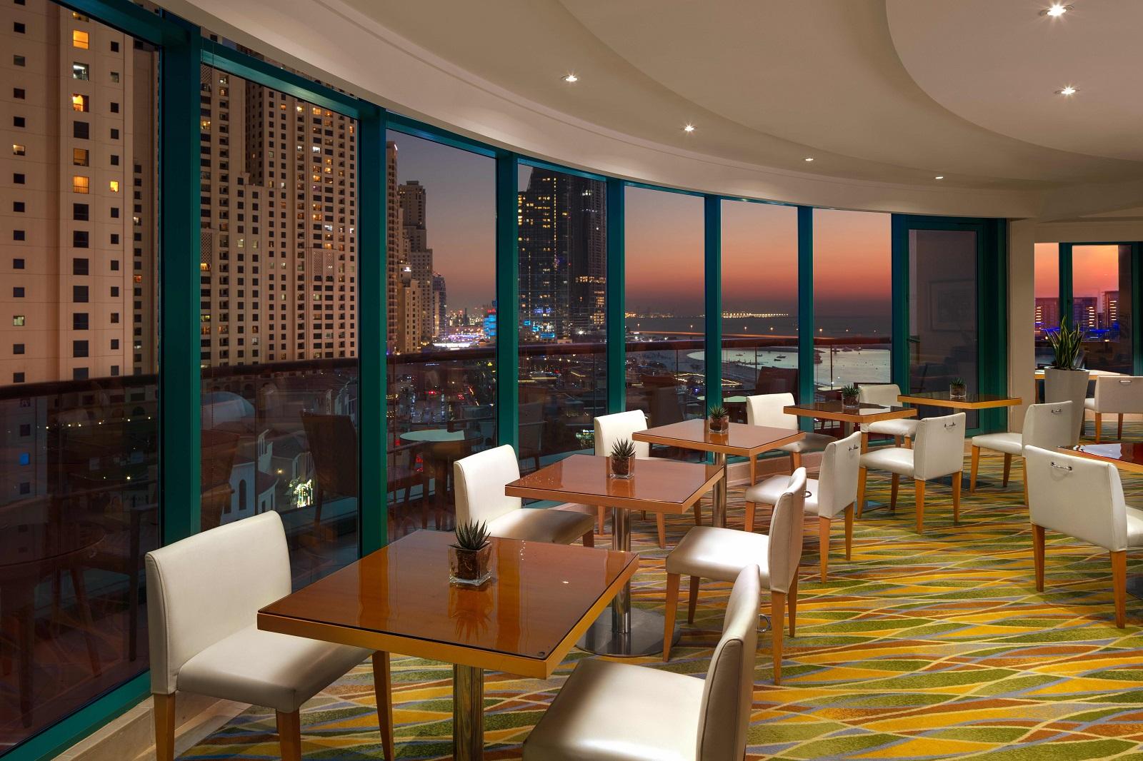 Hilton Dubai Jumeirah Executive Club Lounge Dining Tables with View